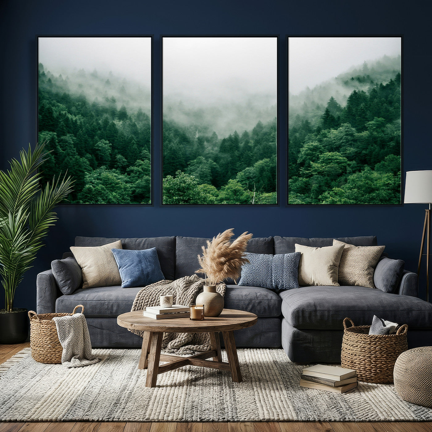 61640815-MGV-CV-36X24 - Misty Pine Forest Wall Art Canvas Print, Foggy Evergreen Landscape Wall Decor, Moody Green Nature Artwork, Minimal Forest Canvas Wall Art, Framed Canvas Wall Art Ready to Hang