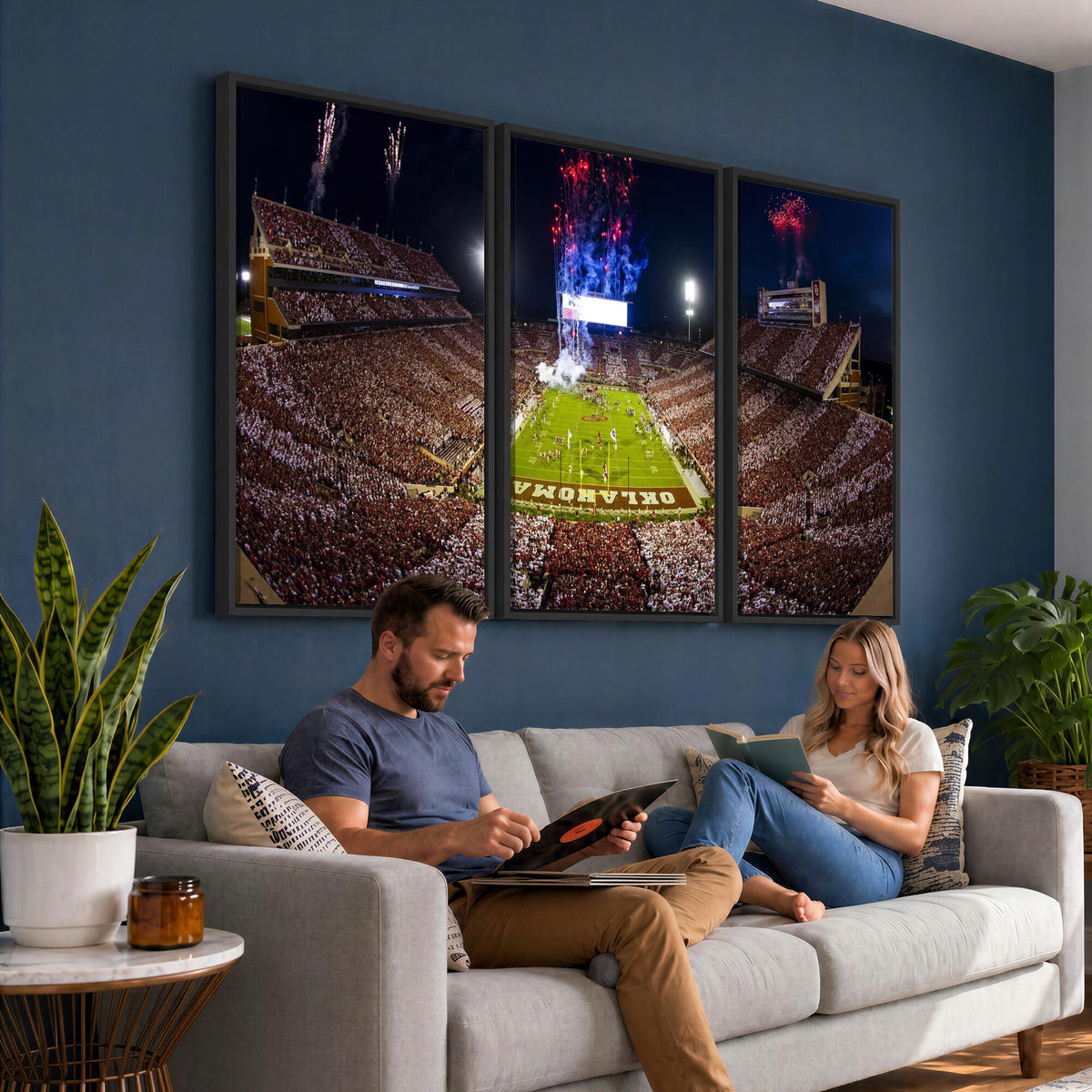 43197777-MGV-CV-36X24 - Oklahoma Memorial Stadium Wall Art Canvas Print – Oklahoma Sooners Football Artwork for Home, Office, and Sports Room Decor