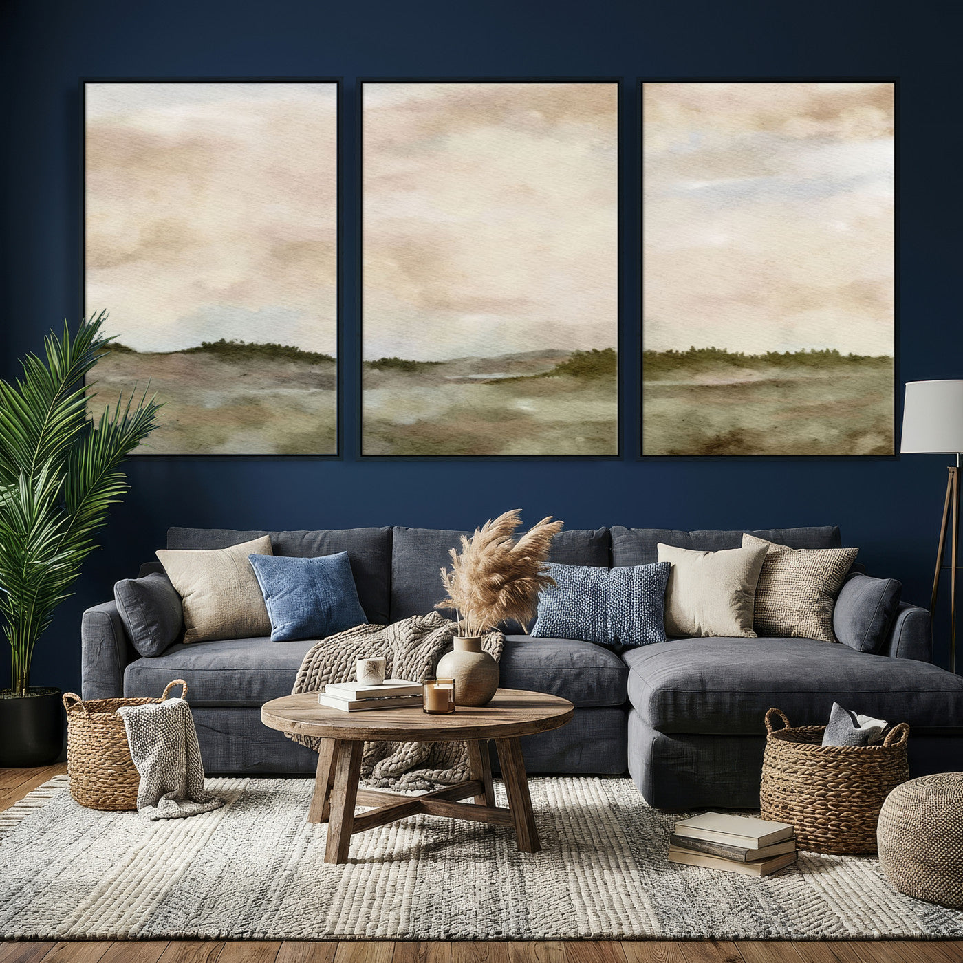 13578069-MGV-CV-36X24 - Abstract Landscape Wall Art Canvas Print, Watercolor Pastoral Landscape Painting Wall Decor for Modern Farmhouse Interiors