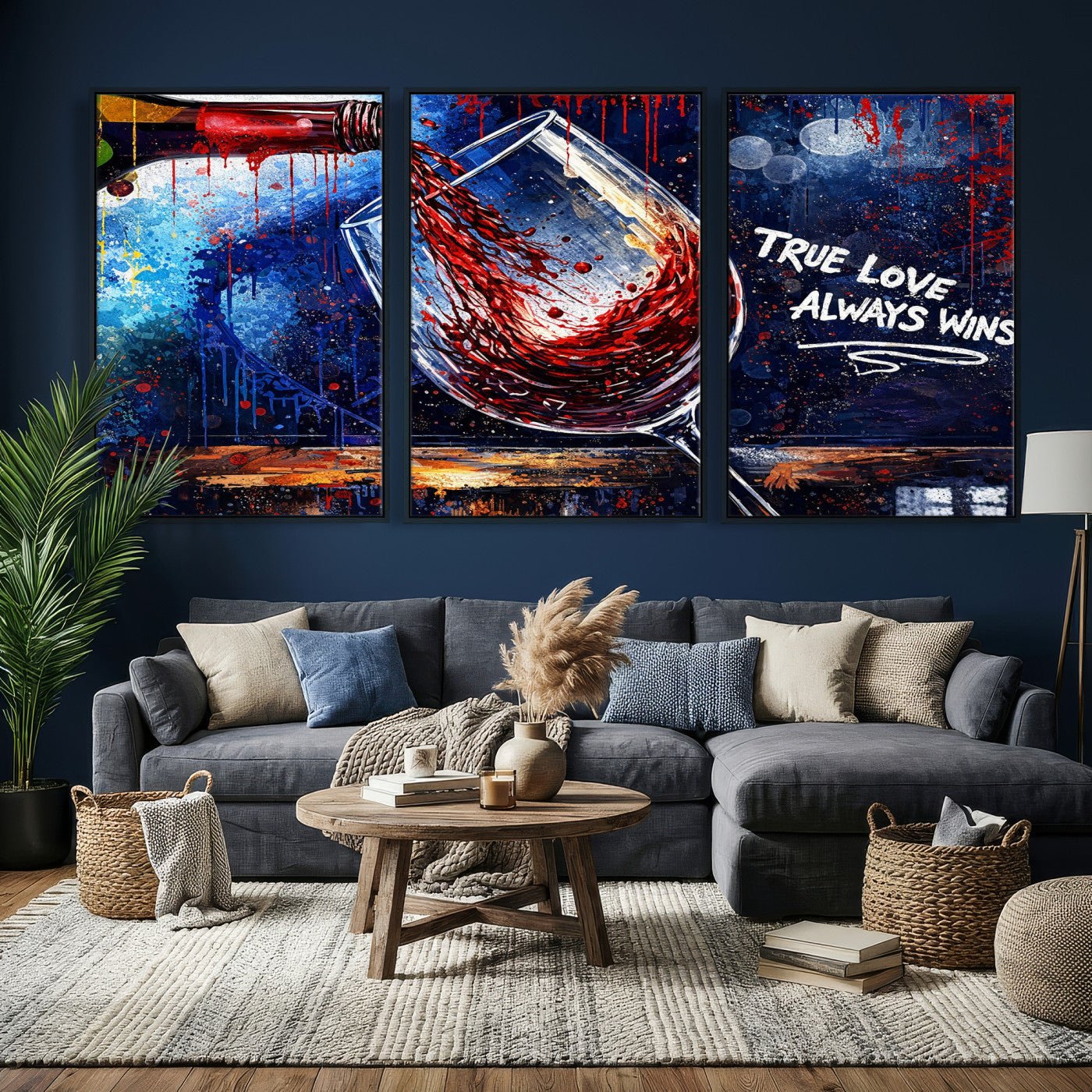 88788932-MGV-CV-36X24 - Red Wine Splash Abstract Wall Art Canvas Print, Modern Wine Glass Painting Canvas Print, Romantic Quote Contemporary Bar Art Print