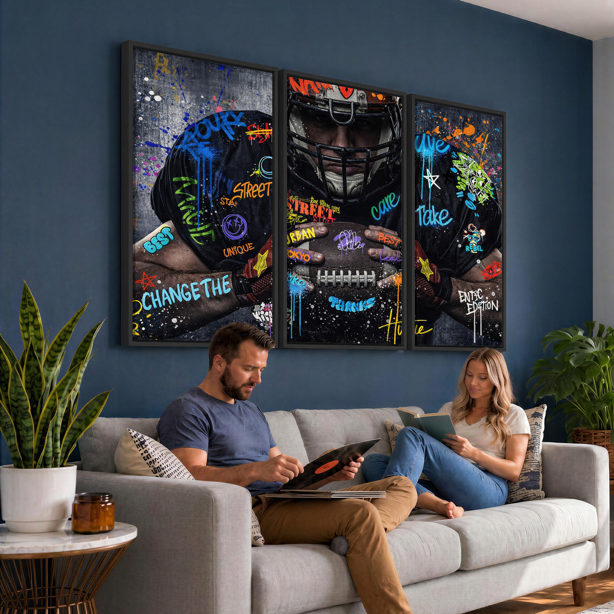 55267256-MGV-CV-36X24 - Graffiti American Football Player Street Art Wall Art Canvas Print