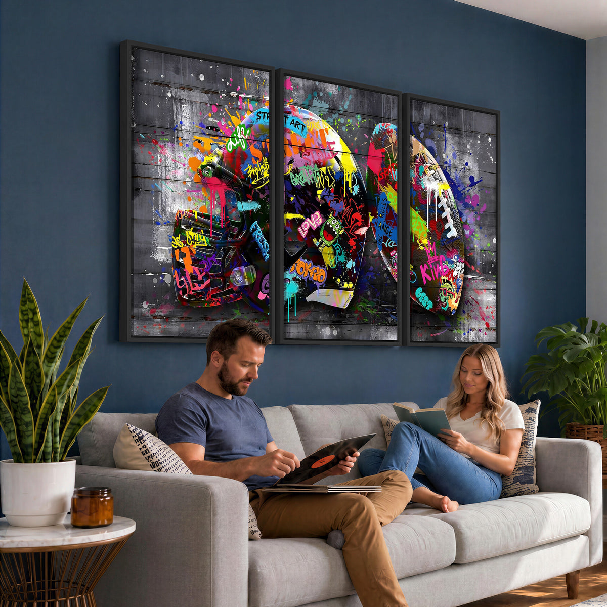 80540773-MGV-CV-36X24 - Graffiti American Football Helmet Street Art Wall Art Canvas Print