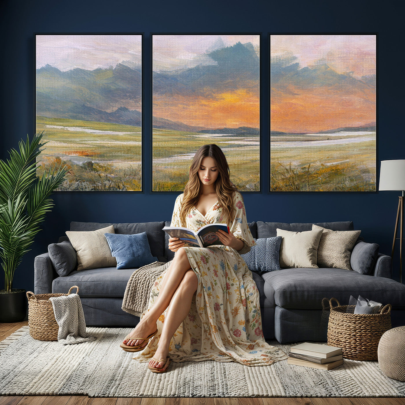 39892091-MGV-CV-36X24 - Mountain Sunset Wall Art Canvas Print Vintage Landscape Panorama Rustic Nature Decor