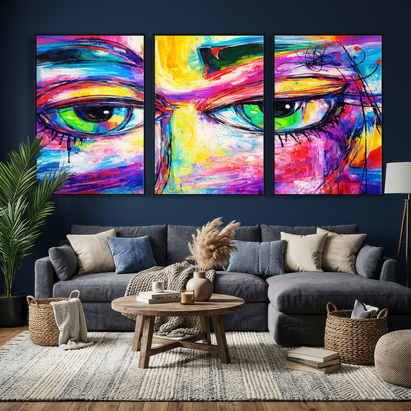 99390655-MGV-CV-36X24 - Colorful Abstract Face Wall Art Canvas Print – Modern Pop Art Portrait Artwork for Contemporary Living Room Decor