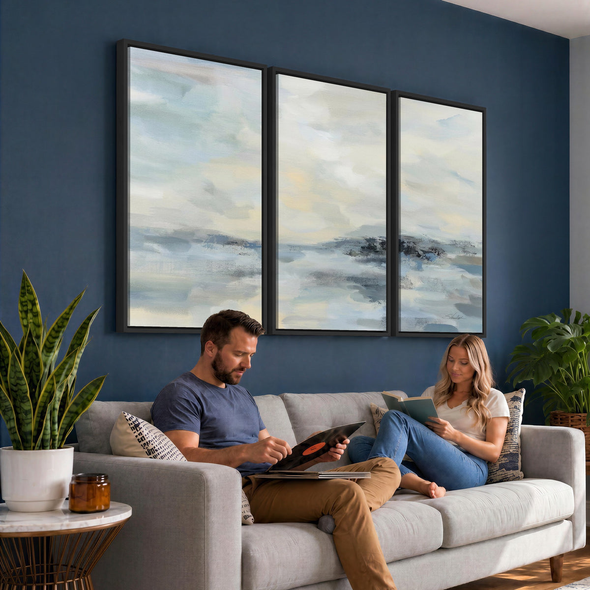 Abstract Coastal Landscape Wall Art Canvas Print | Soft Blue Gray Minimalist Art