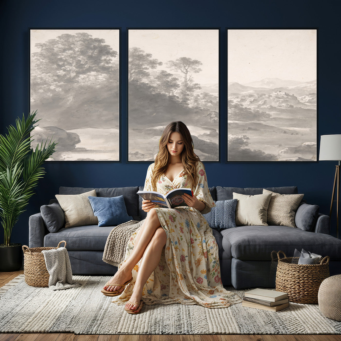 33041209-MGV-CV-36X24 - Van Poelenburch Landscape Canvas Wall Art — Dutch Golden Age Gray Wash Drawing Print | Baroque Italianate Nature Decor | Old Master Classic Gift