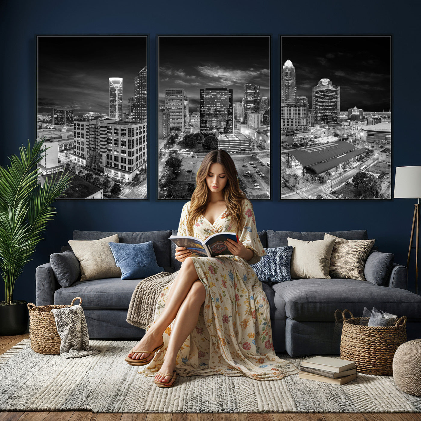 60105075-MGV-CV-36X24 - Charlotte Skyline Canvas Wall Art Print – North Carolina Cityscape Photography Print