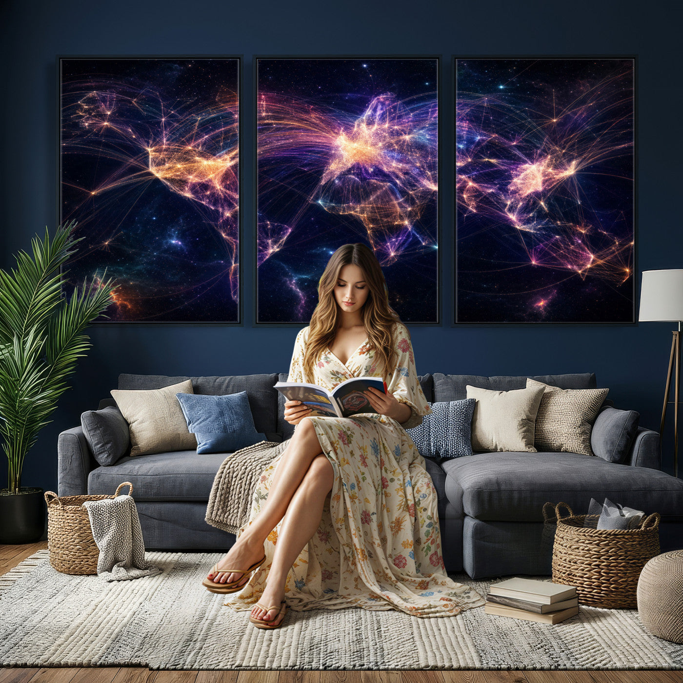 75155491-MGV-CV-36X24 - Global Flight Routes Map Canvas Wall Art, Worldwide Aviation Network Print, International Air Travel Wall Decor