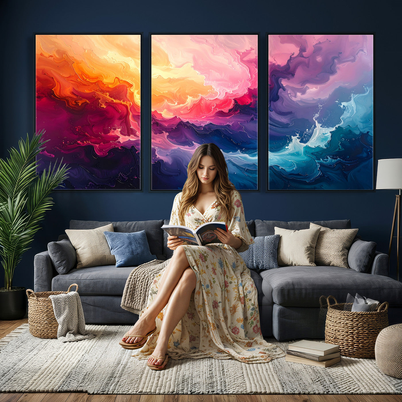 16157633-MGV-CV-36X24 - Large Colorful Abstract Canvas Wall Art Print, Vibrant Popup Color Art Print