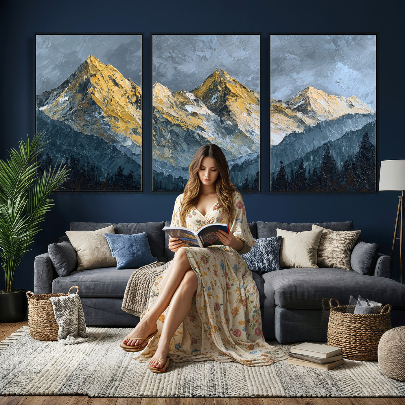 50821961-MGV-CV-48X32-3P - Abstract Mountain Wall Art Canvas Print Modern Landscape Painting Print