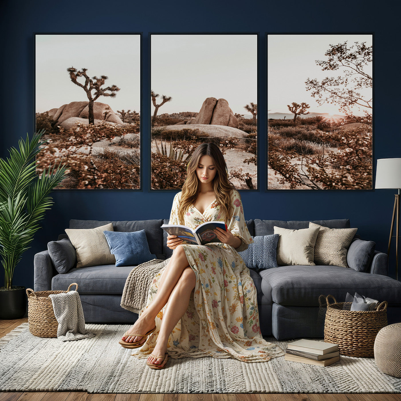 75778944-MGV-CV-36X24 - Joshua Tree Desert Canvas Wall Art Print - Desert Landscape Photography, Boho Southwest Wall Decor, Nature Canvas - Ready to Hang