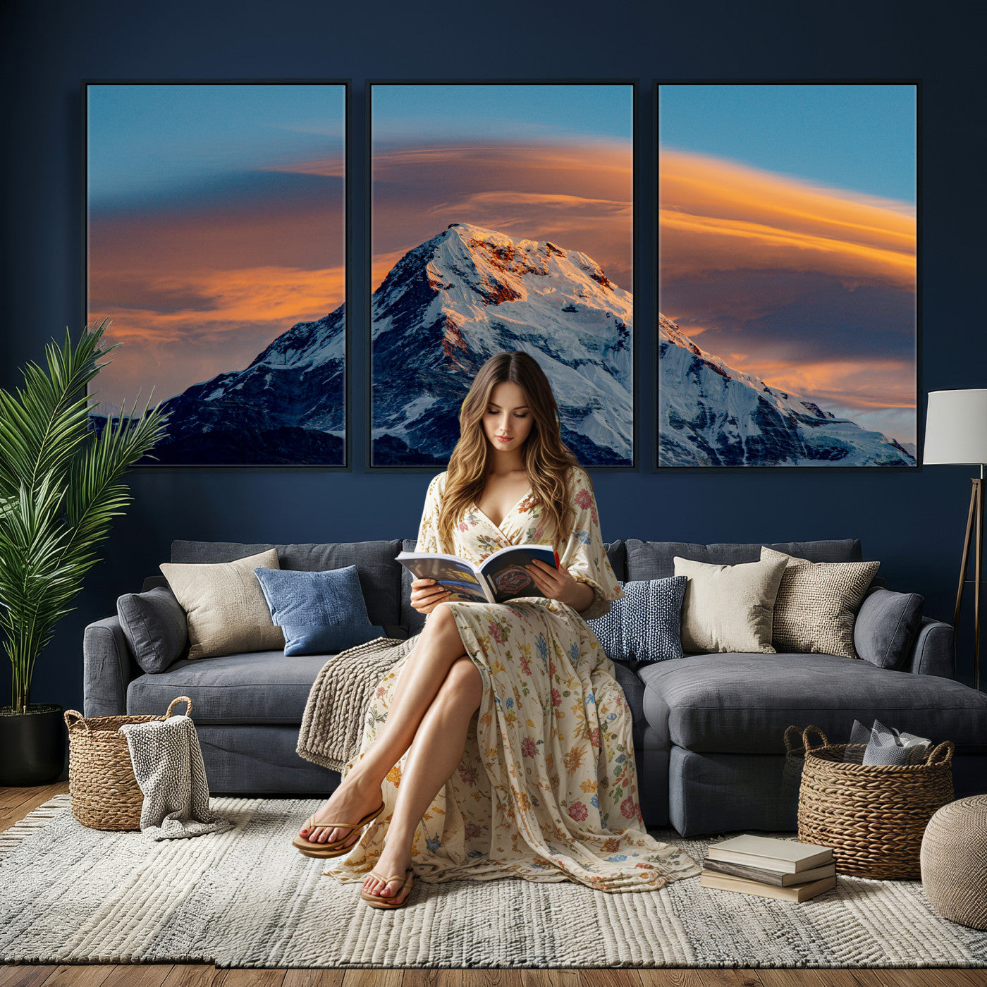 73810927-MGV-CV-36X24 - Snow Mountain Canvas Wall Art Print | Alpine Peak Landscape, Winter Nature Photography, Large Mountain Decor
