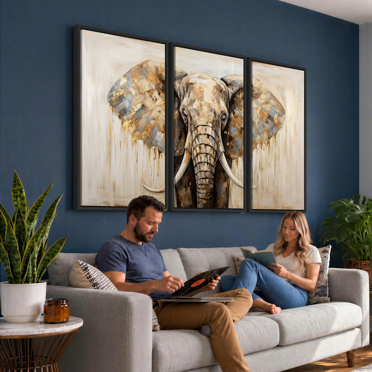 95819221-MGV-CV-36X24 - Gold Leaf Elephant Canvas Wall Art Abstract African Wildlife Painting Print