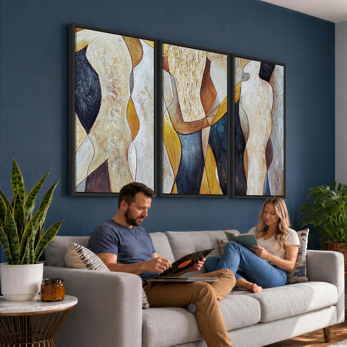 96079939-MGV-CV-36X24 - Mid Century Modern Figurative Canvas Wall Art Abstract Cubist Painting Print