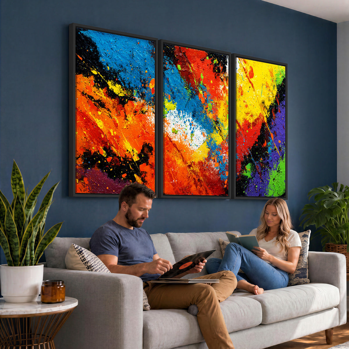 74888753-MGV-CV-36X24 - Vibrant Blue Abstract Canvas Wall Art Colorful Painterly Oil Painting Style Print