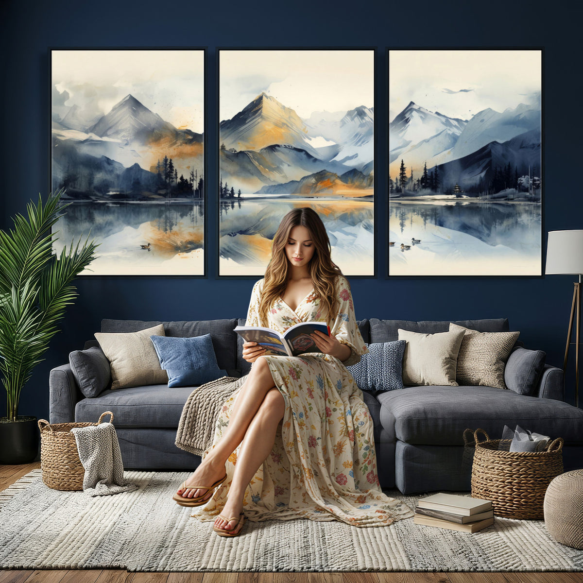 10196184T-MGV-CV-36X24 - Abstract Lake Mountain Wall Art Canvas Print