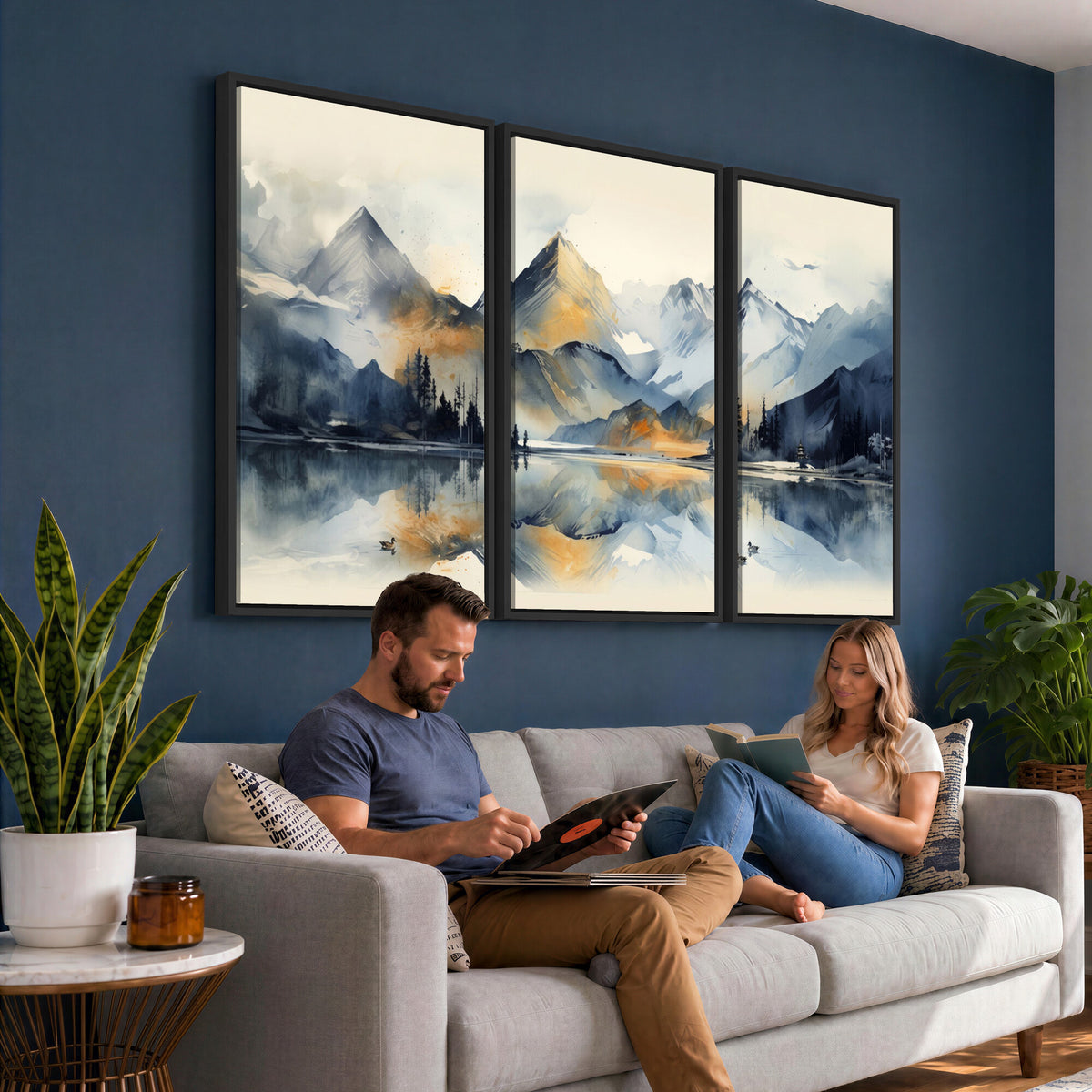 10196184T-MGV-CV-36X24 - Lake Abstract Mountain Wall Art Canvas Print