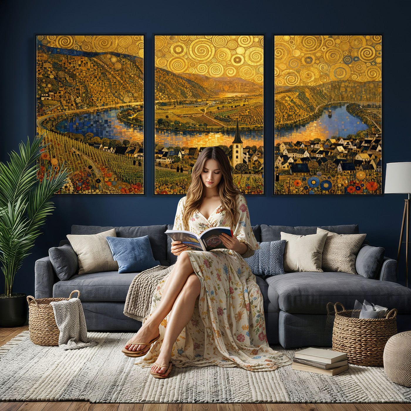 33713008-MGV-CV-36X24 - Gustav Klimt Style Mosel City Wall Art Canvas Print