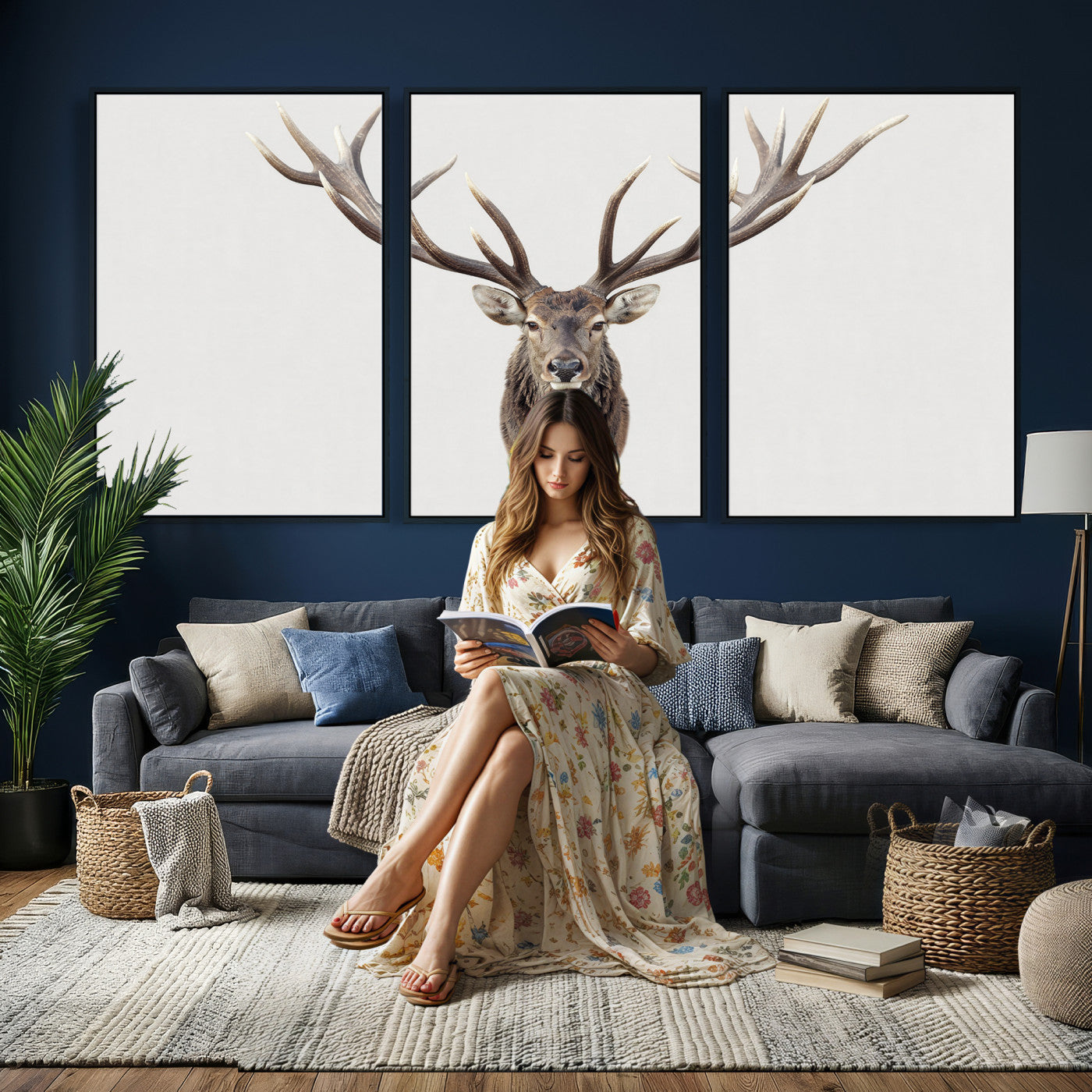 840173GY-MGV-CV-36X24 - Majestic Red Deer Canvas Wall Art – Stag Antlers Horns Print, Wildlife Hunting Poster, Rustic Cabin Lodge Decor