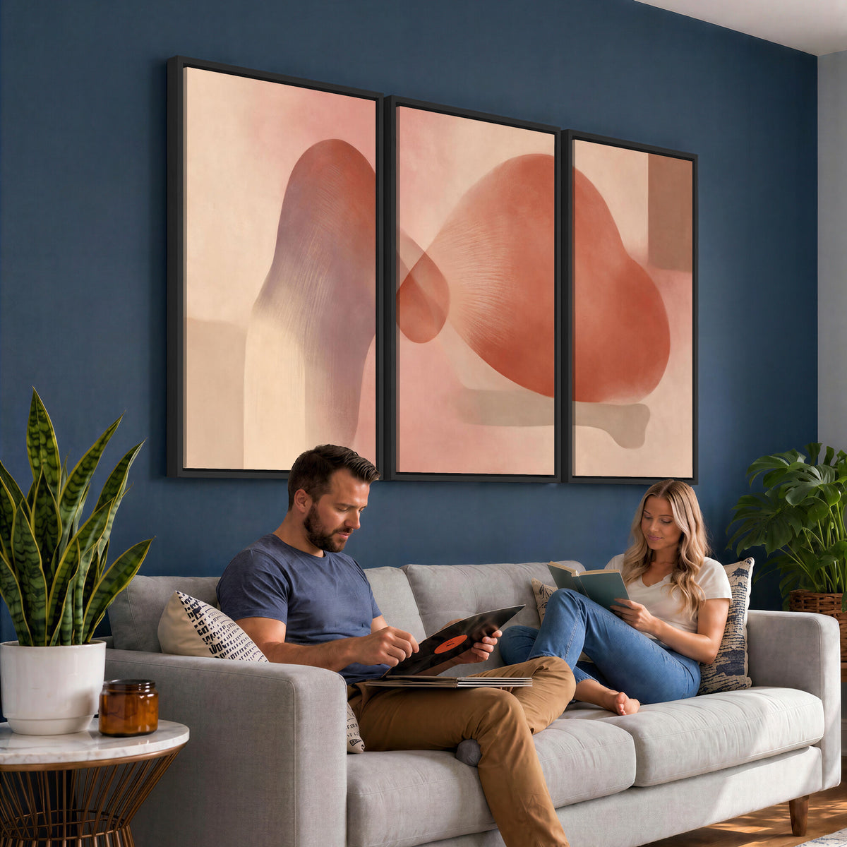 85110643-MGV-CV-36X24 - Vinna Begin Calin Biomorphic Abstract Wall Art Canvas Print, Terracotta Pink Organic Shapes