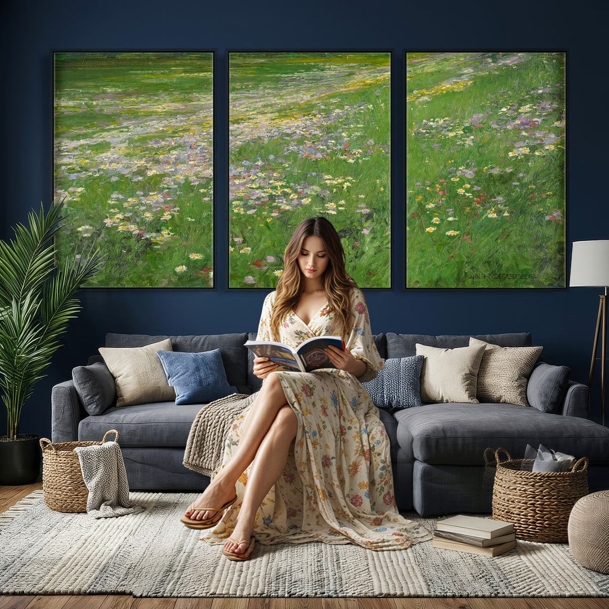 63535040-MGV-CV-36X24 - Alexander Koester Flower Meadow Canvas Wall Art, Vintage Landscape Print