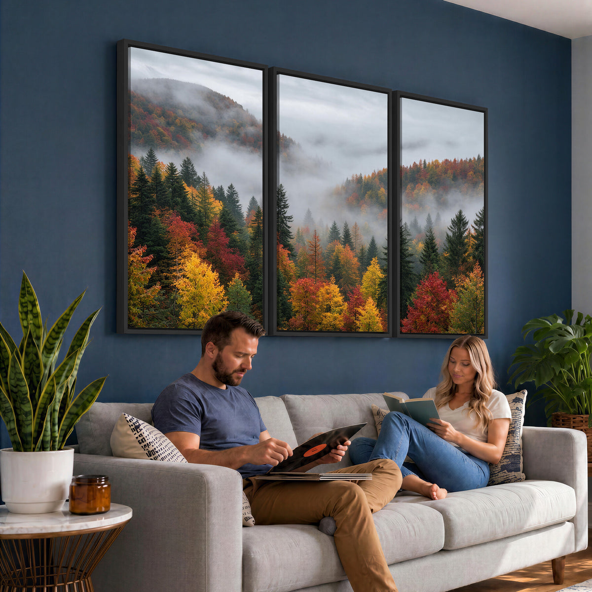 47877083-_Poster-30x20 - Fall Forest Misty Mountain Canvas Print Smoky Mountain Landscape Wall Art Autumn Trees Nature Poster Printing