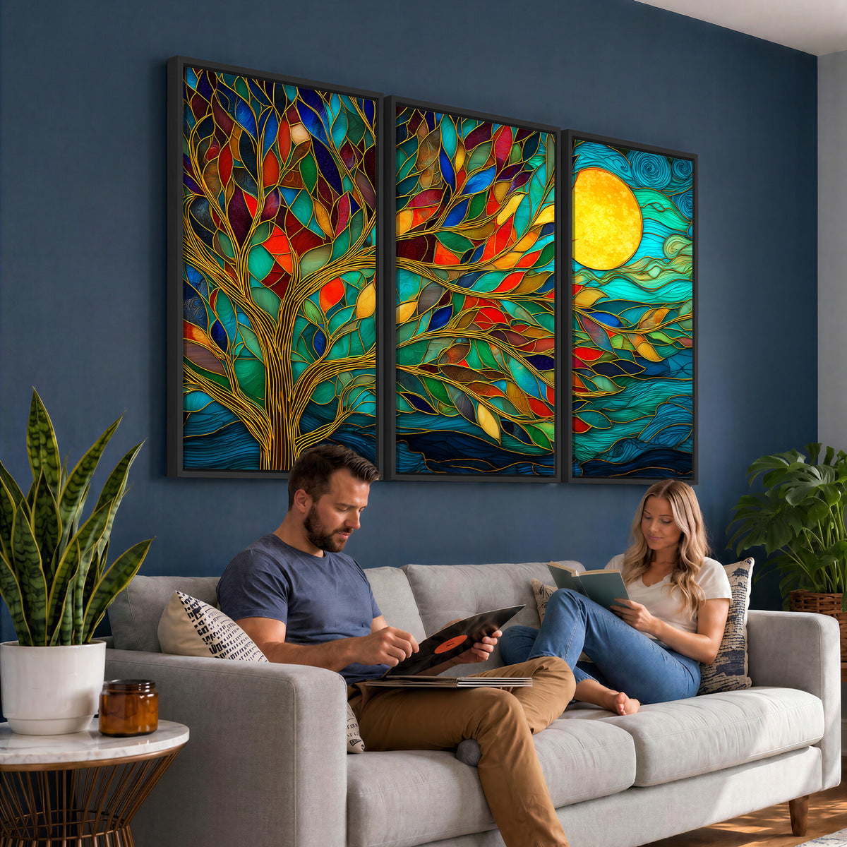 11877152-MGV-CV-36X24 - Stained Glass Tree Of Life Wall Art - Vibrant Mosaic Nature Home Decor