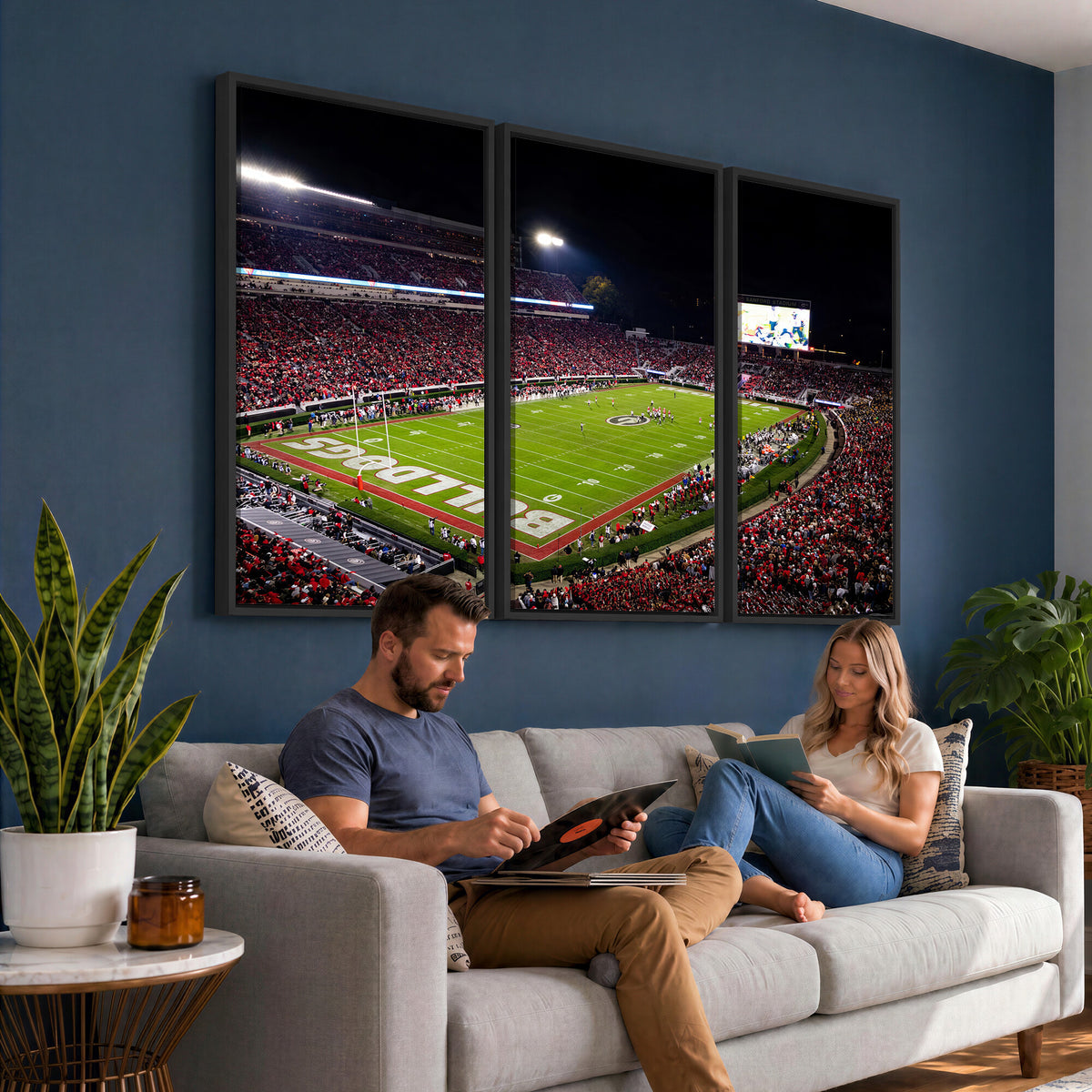 12753057-MGV-TP-30X20 - Sanford Stadium Night Game Canvas Wall Art - Georgia Bulldogs Football Stadium Print