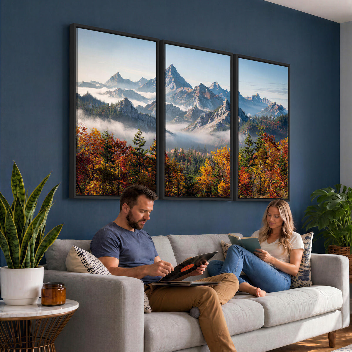 38847944-MGV-TP-30X20 - Majestic Mountain Peak Canvas Wall Art - Panoramic Autumn Forest Fog Landscape Print