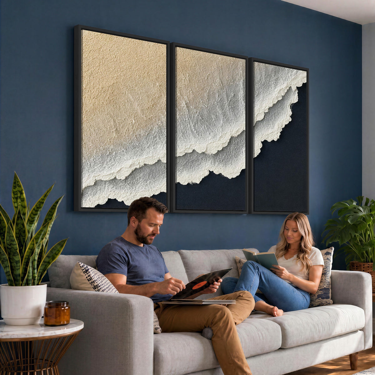 32969959-MGV-CV-24X16 - Abstract Ocean Wave Canvas Wall Art, Coastal Beach Wall Decor for Living Room