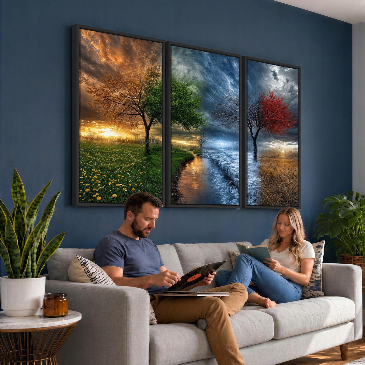 61895574-MGV-CV-24X16 - Four Seasons Tree Canvas Wall Art, Nature Landscape Canvas Print for Living Room
