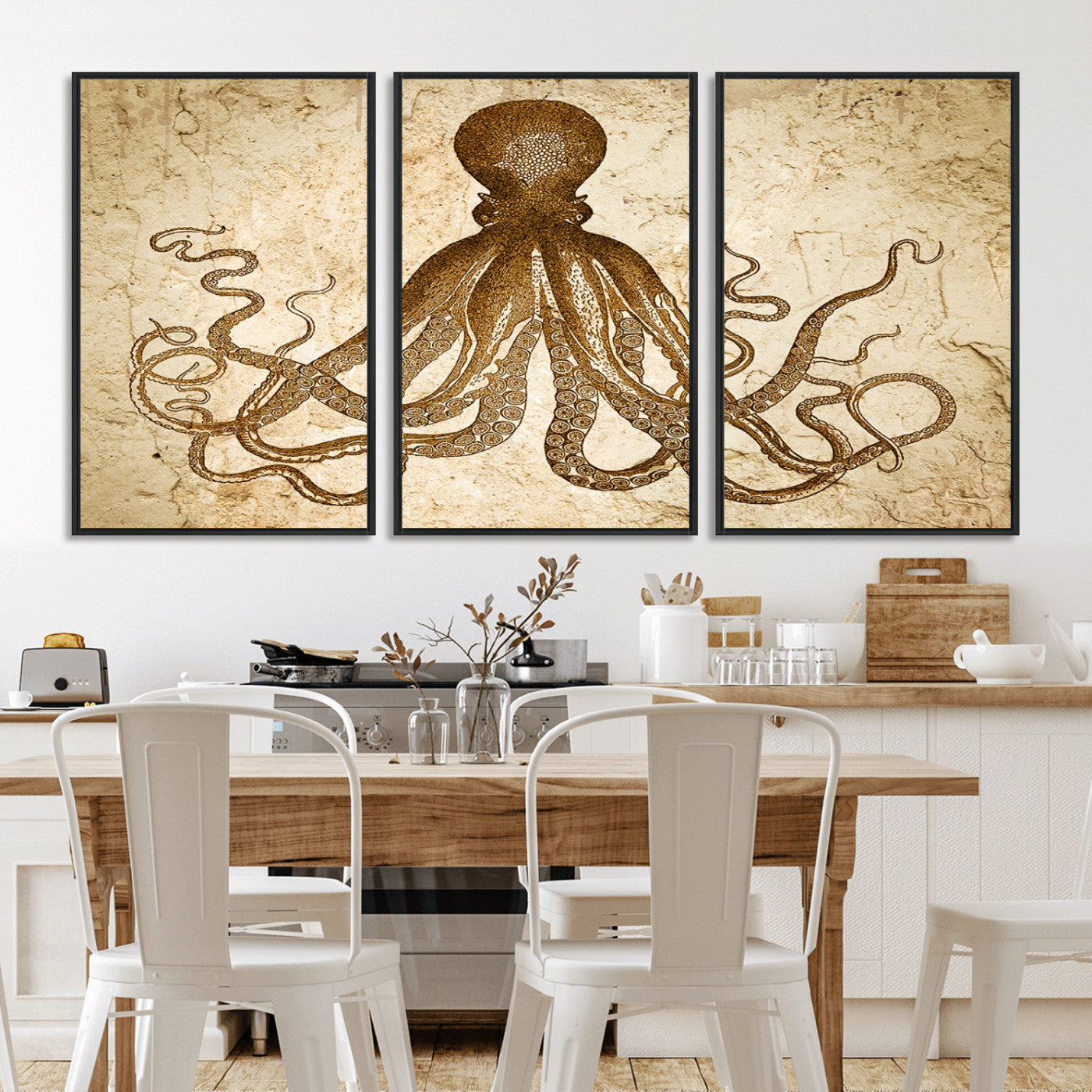 96154-MGV-FC-60X30-3P_Black-Sepia Octopus Wall Art Abstract Animal Canvas Print