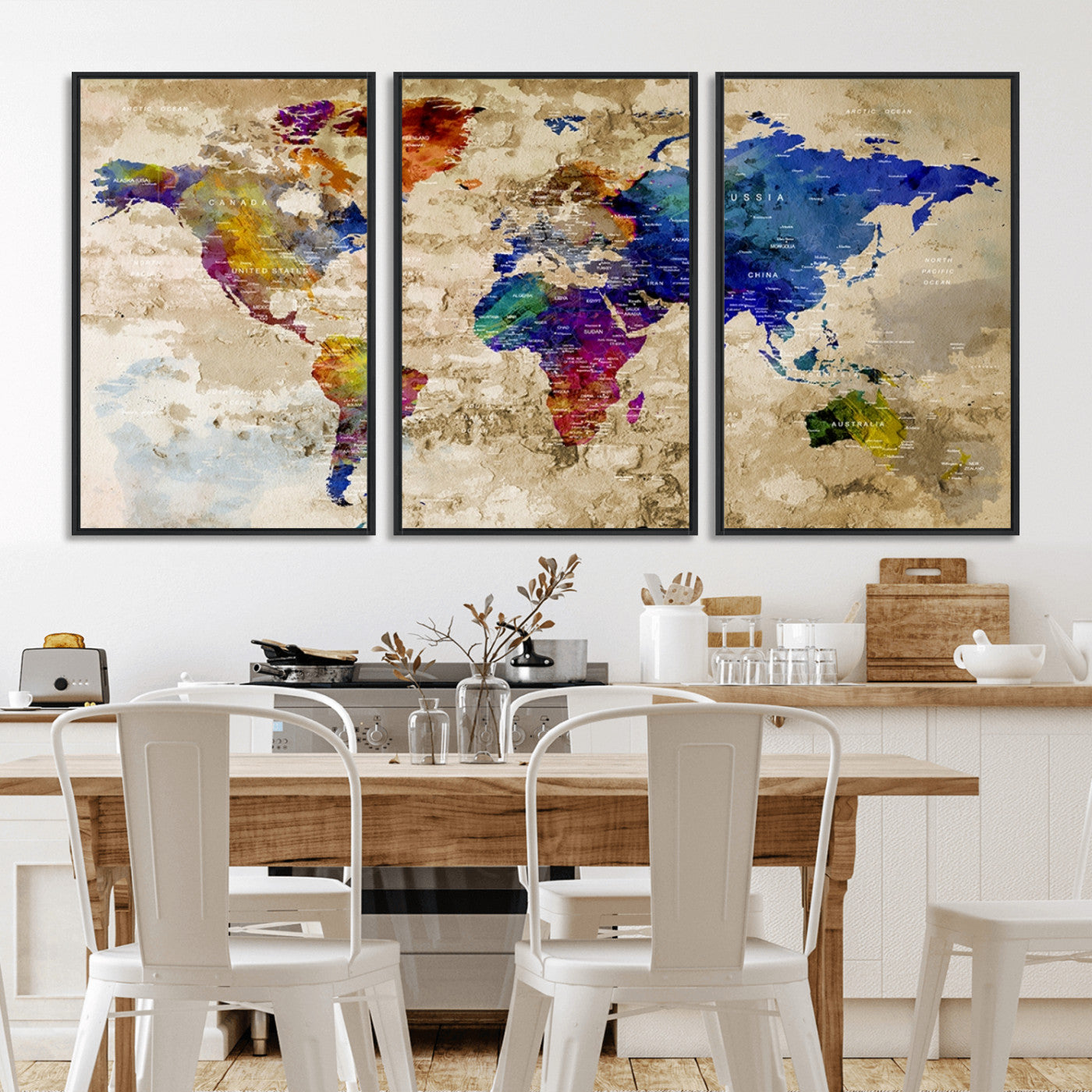 MGV-FC-60X30-3P - World Map Wall Art Canvas Print for Home and Office Decor