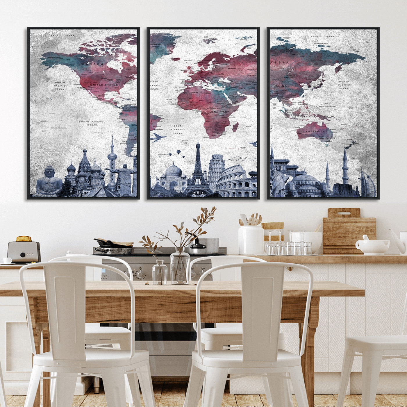 MGV-FC-60X30-3P - Push Pin World Map Canvas Print – Framed Wall Art for Couples to Track Their Travels – Anniversary