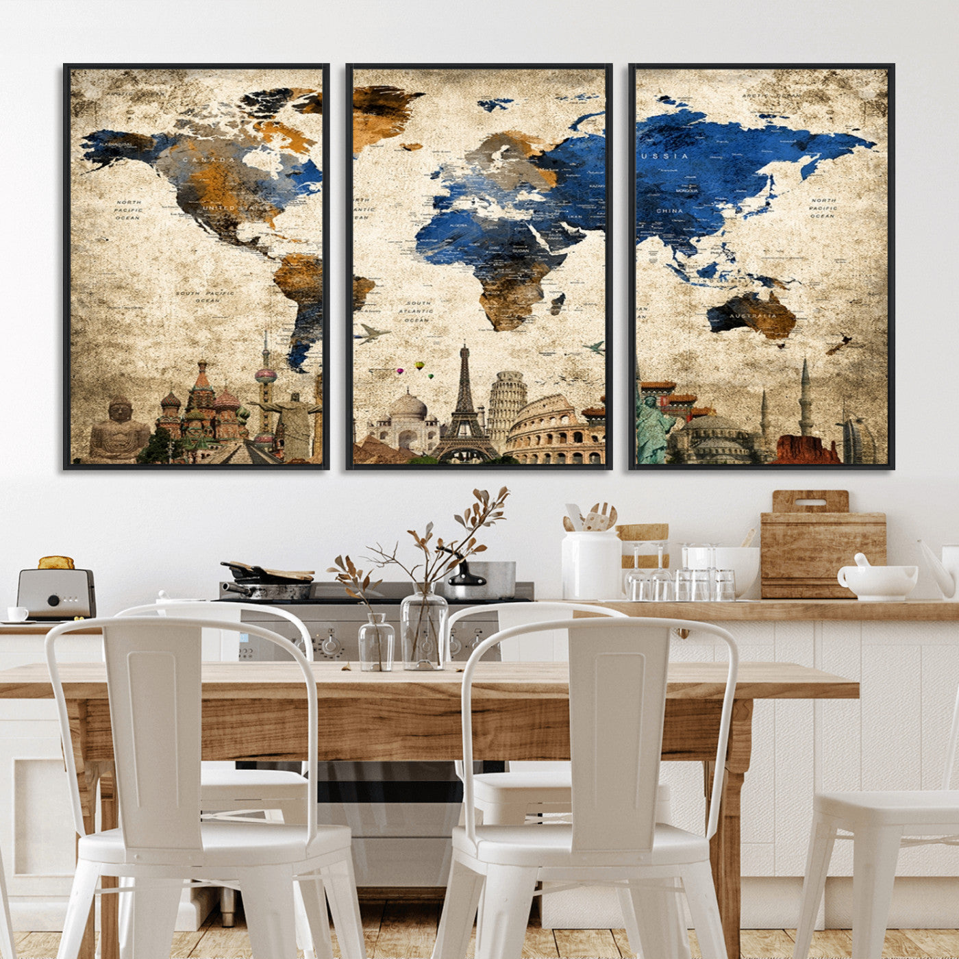 MGV-FC-60X30-3P - Push Pin World Map Canvas Print – Framed Wall Art for Couples to Track Their Travels – Anniversary