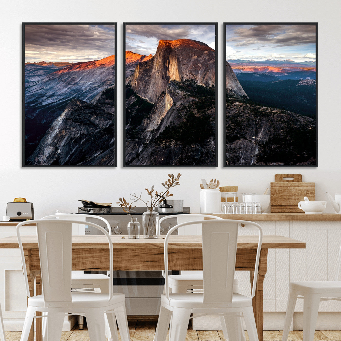 20714-MGV-FC-60X30-3P_Black-Half Dome Wall Art Print - Yosemite Majestic Triptych Landscape Print – National Park Nature Decor for Living Room or Office – Ready to Hang