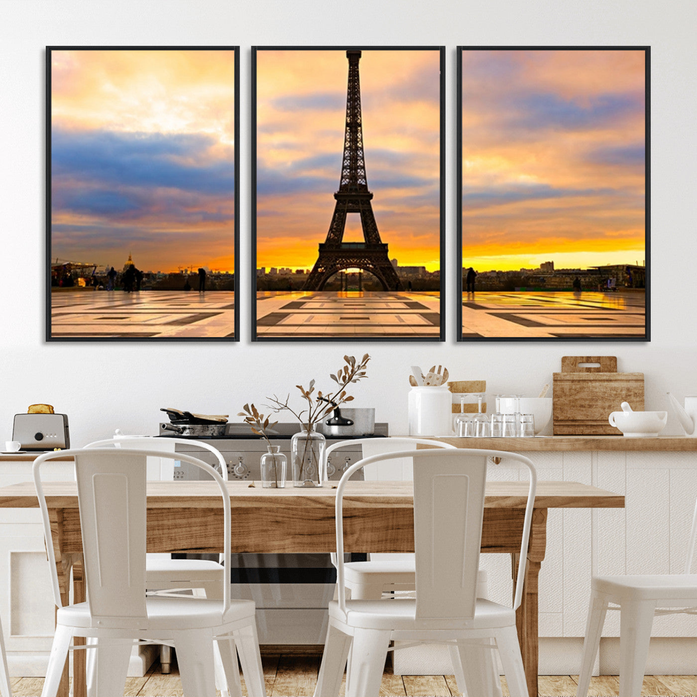 MGV-FC-60X30-3P - Paris Eiffel Tower Sunset Canvas Wall Art Print - Iconic Landmark Decor with Vibrant Colors