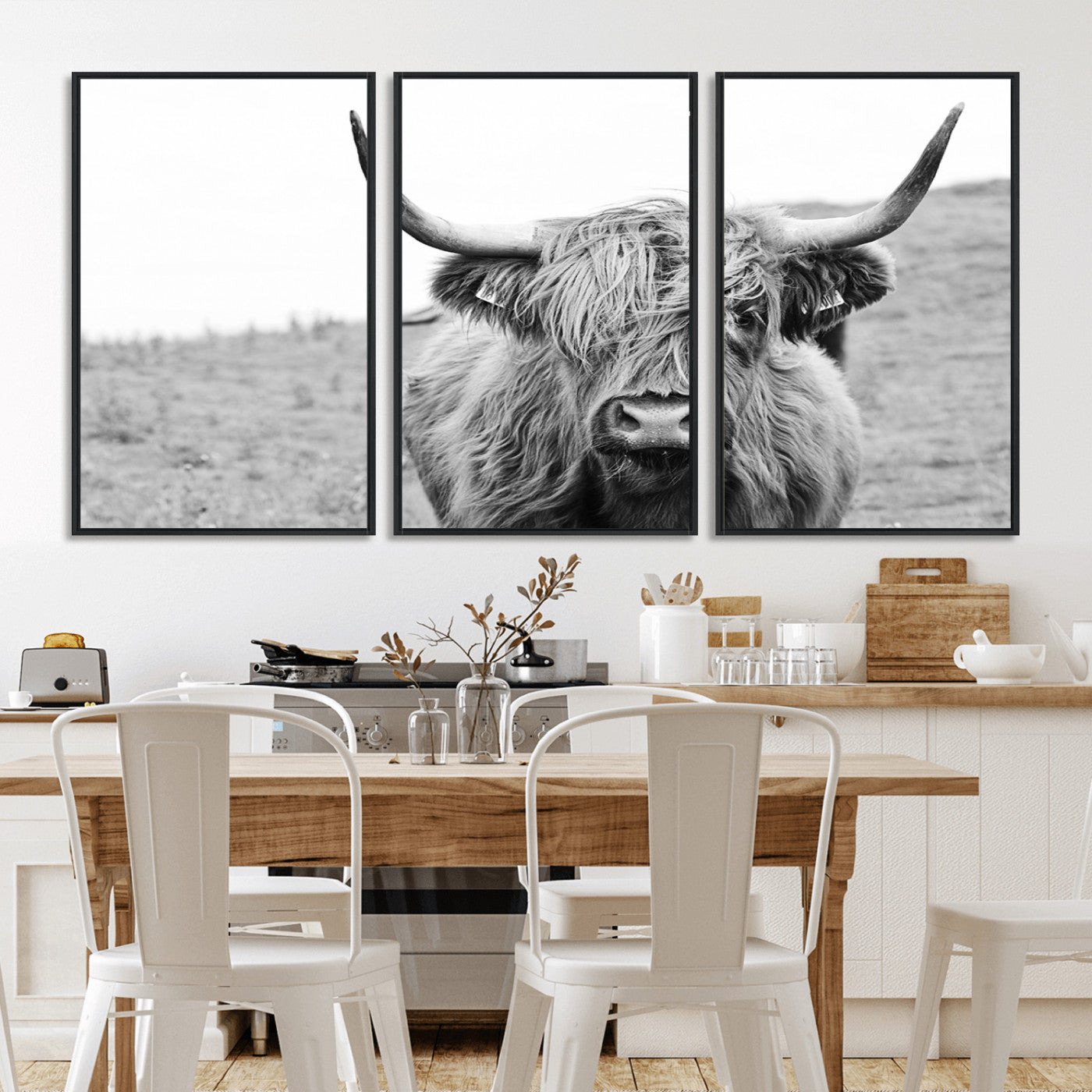 16248-MGV-FC-60X30-3P_Black-Newfoundland Cow Art Wall Art, Black White Cow Art Wall Art Canvas Print
