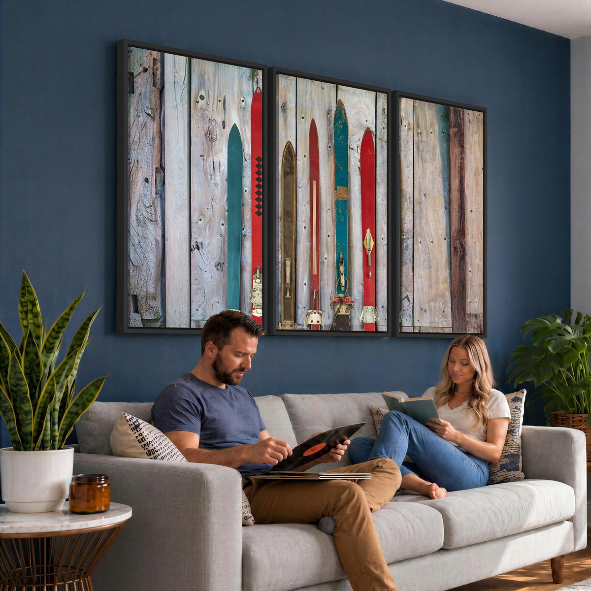 30640-MGV-CV-36X24 - Vintage Wooden Weathered Skis in Front of an Old Barn Wall Art Canvas Print