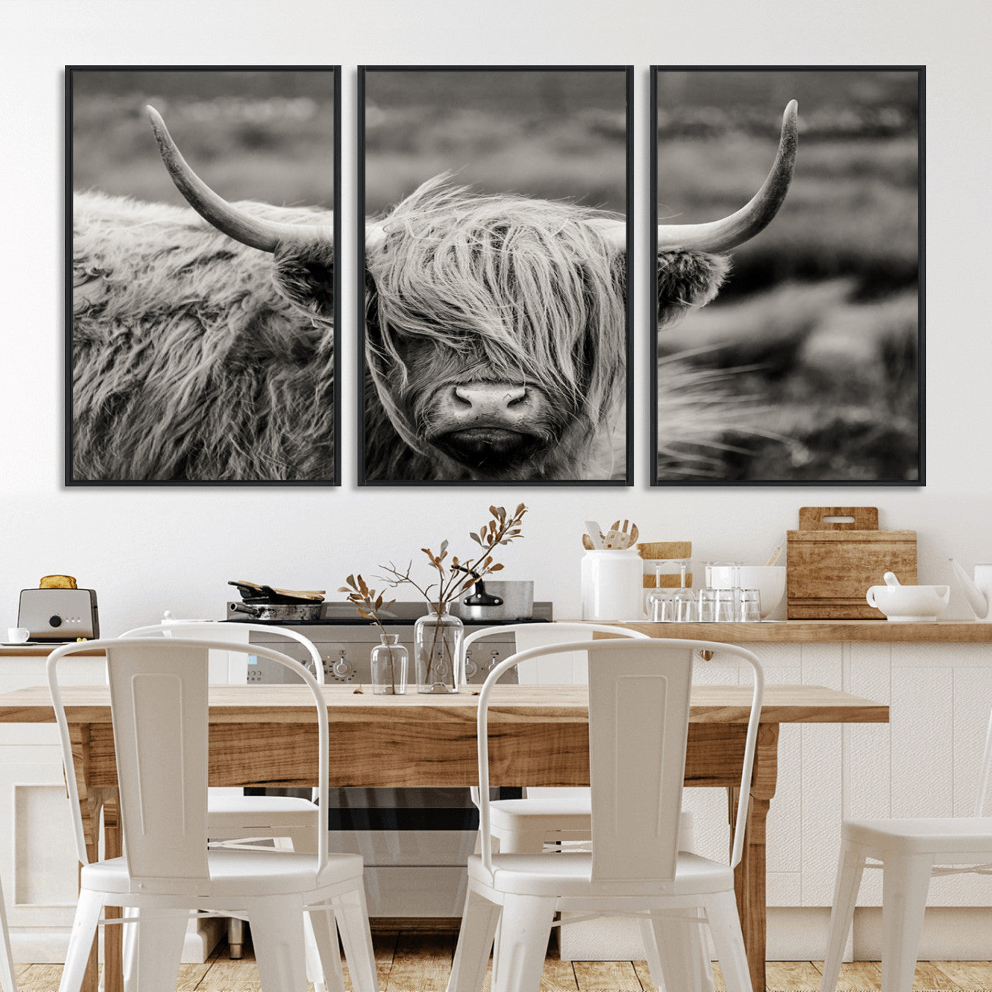 67365-MGV-FC-60X30-3P_Black-Cow Focus Canvas Wall Art Print