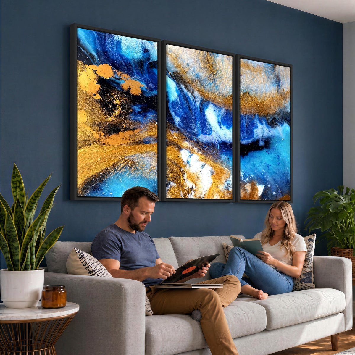 42100-_Poster-30x20 - Large Abstract Wall Art Print | Gold and Blue Abstract Canvas Wall Art