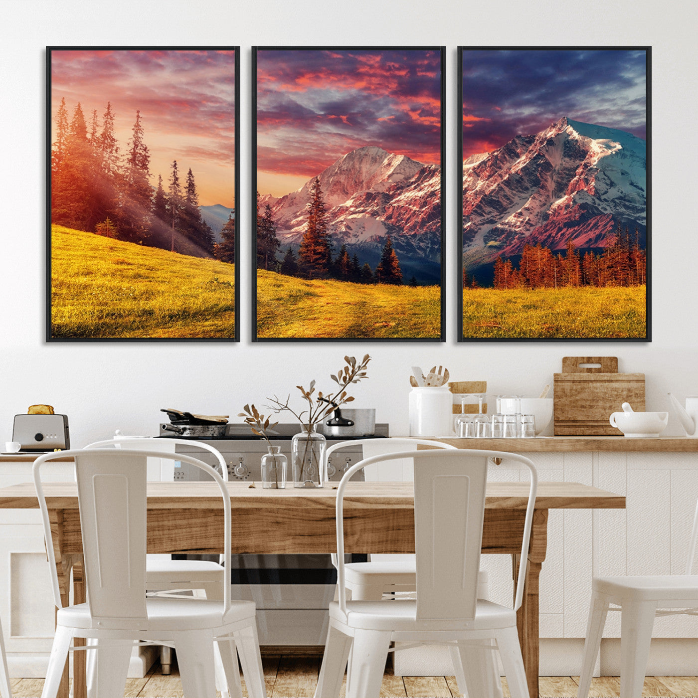 MGV-FC-60X30-3P - Mountain and Daylight Red Sunset Wall Art Canvas Print