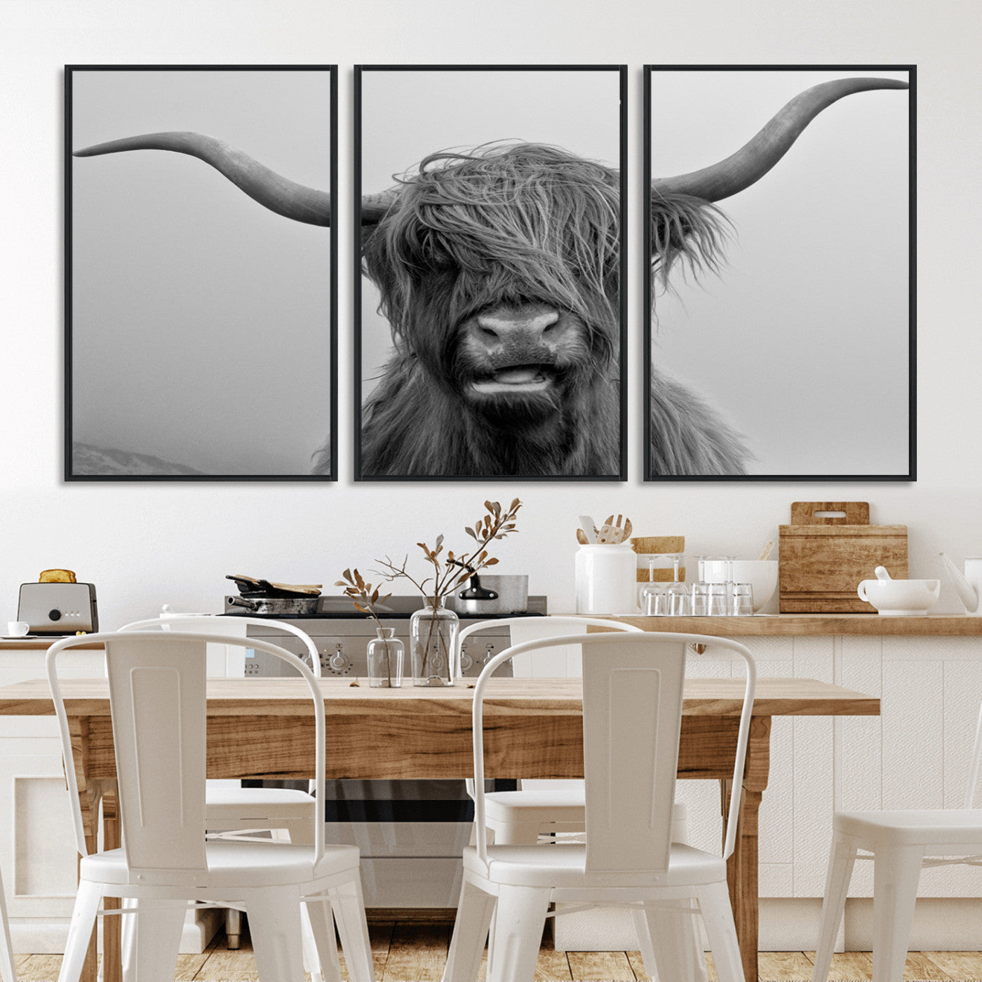 MGV-FC-60X30-3P - Texas Cow Wall Art Canvas, Texas Longhorn Cattle Canvas Print