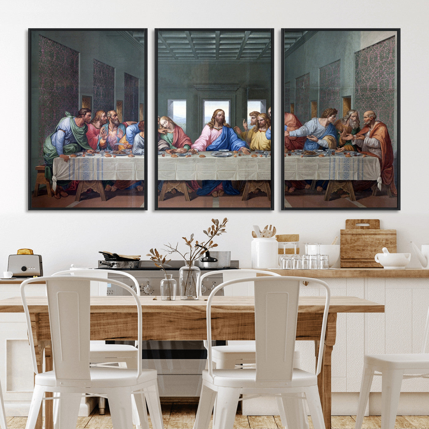 30401-MGV-FC-60X30-3P_Black-The Last Supper Multi Panel Canvas Wall Art