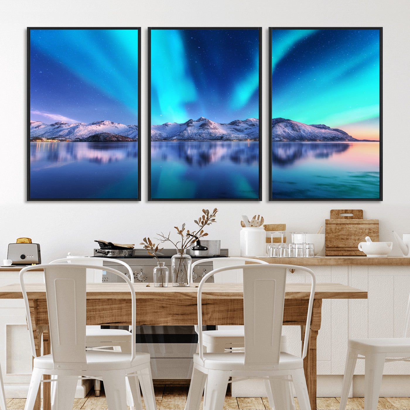49902-MGV-FC-60X30-3P_Black-Northern Lights above Mountain Wall Art, Northern Lights Wall Art Canvas Print