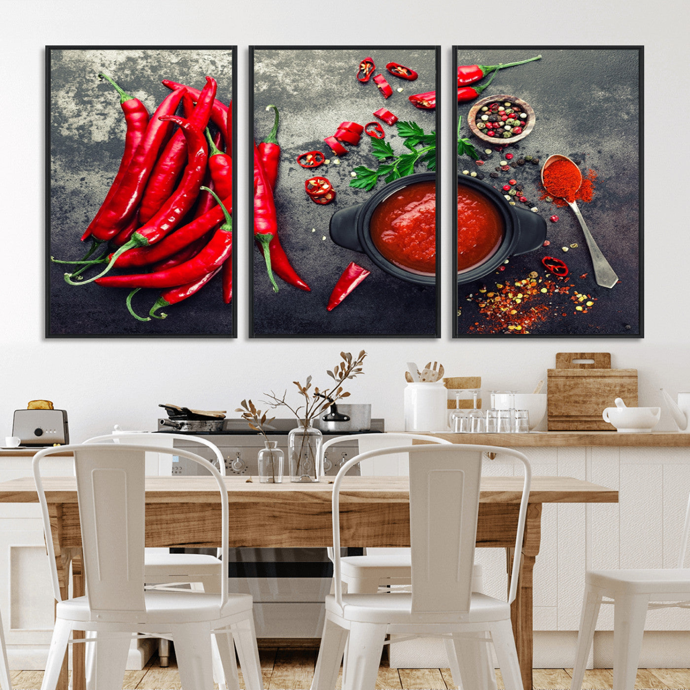 MGV-FC-60X30-3P - Red Pepper Kitchen and Restaurant Wall Wall Art, Red Pepper Kitchen Wall Decor Canvas Print