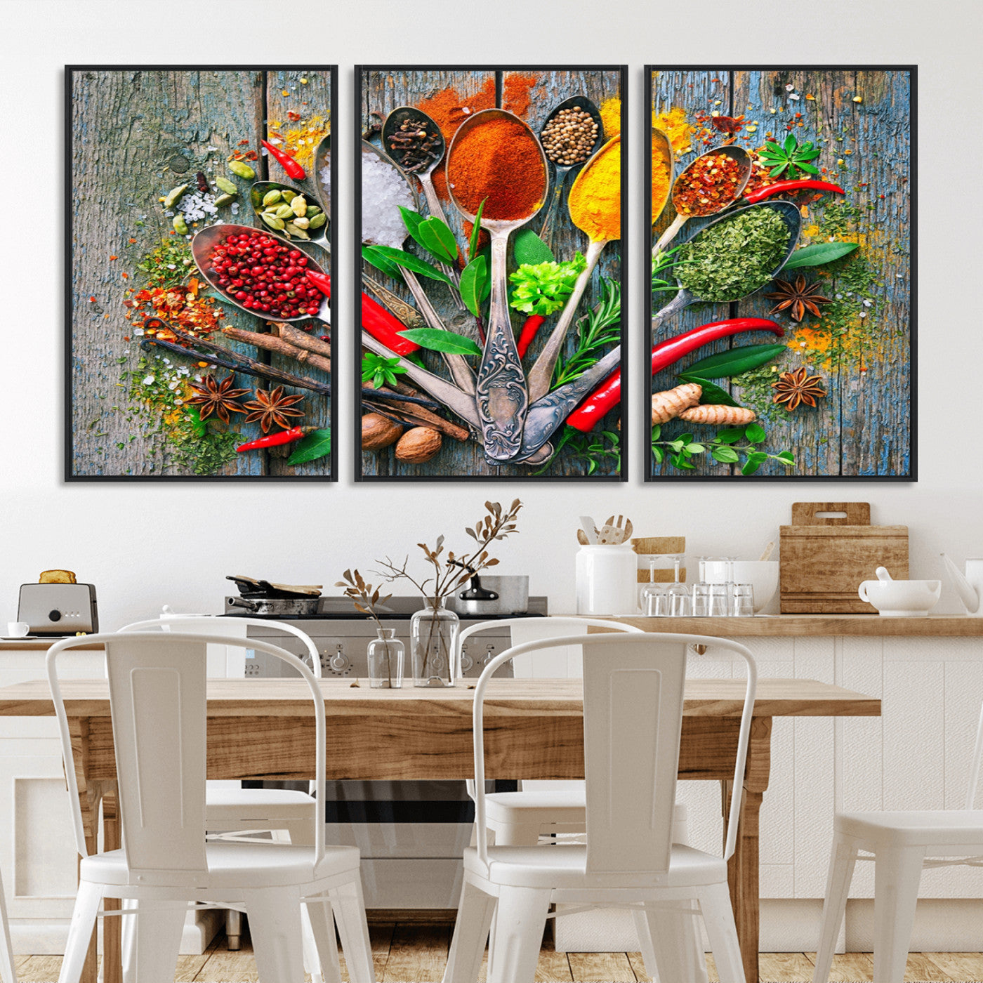 20619-MGV-FC-60X30-3P_Black-Spoonful of Spices Cooking Wall Art Canvas Print - Vibrant Kitchen Decor Triptych – Culinary Art Print for Dining Room or Kitchen – Ready to