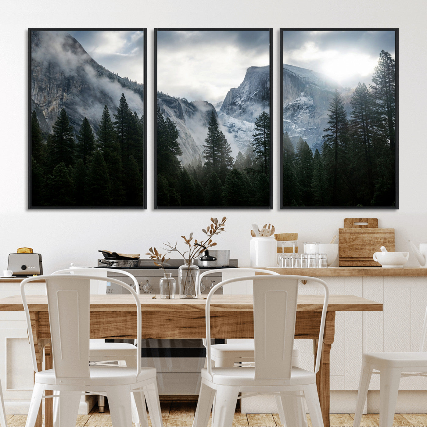 MGV-FC-60X30-3P - Yosemite National Park El Capitan Foggy Mountain Wall Art | Large Canvas Print for Living Room,