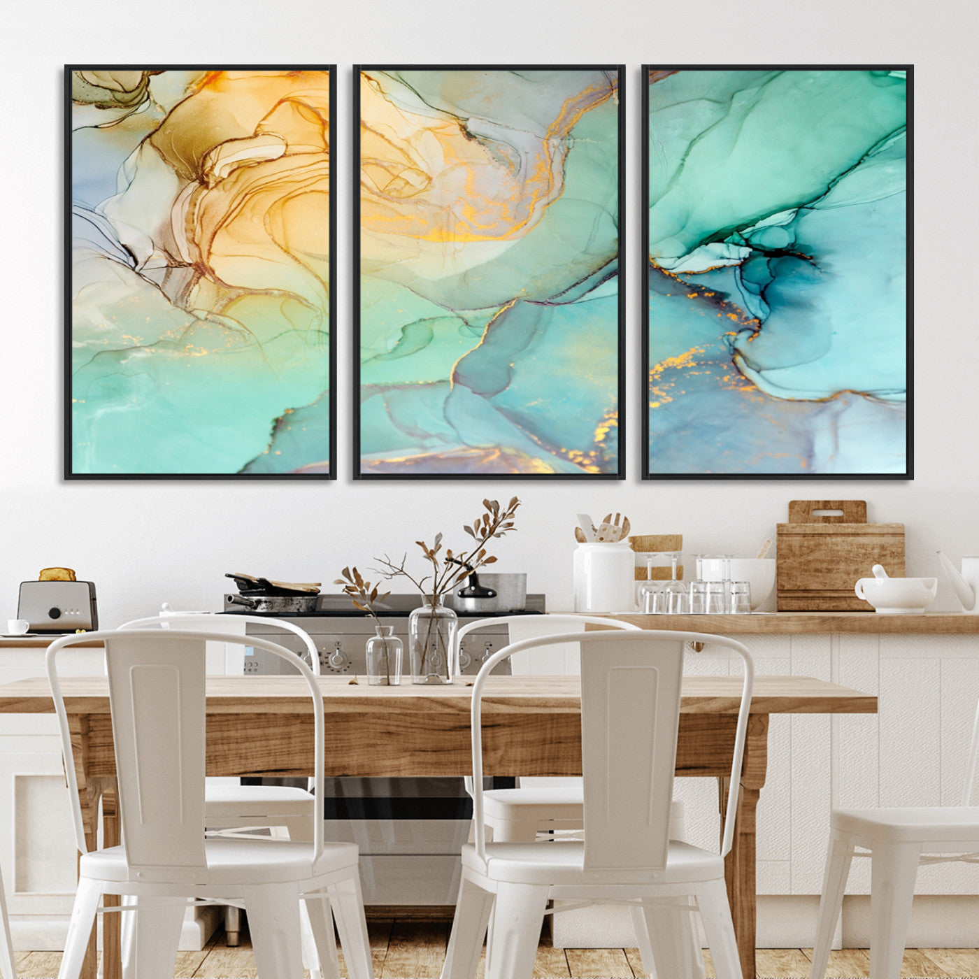 47242-MGV-FC-60X30-3P_Black-Green Marble Fluid Effect Wall Art Abstract Canvas Wall Art Print