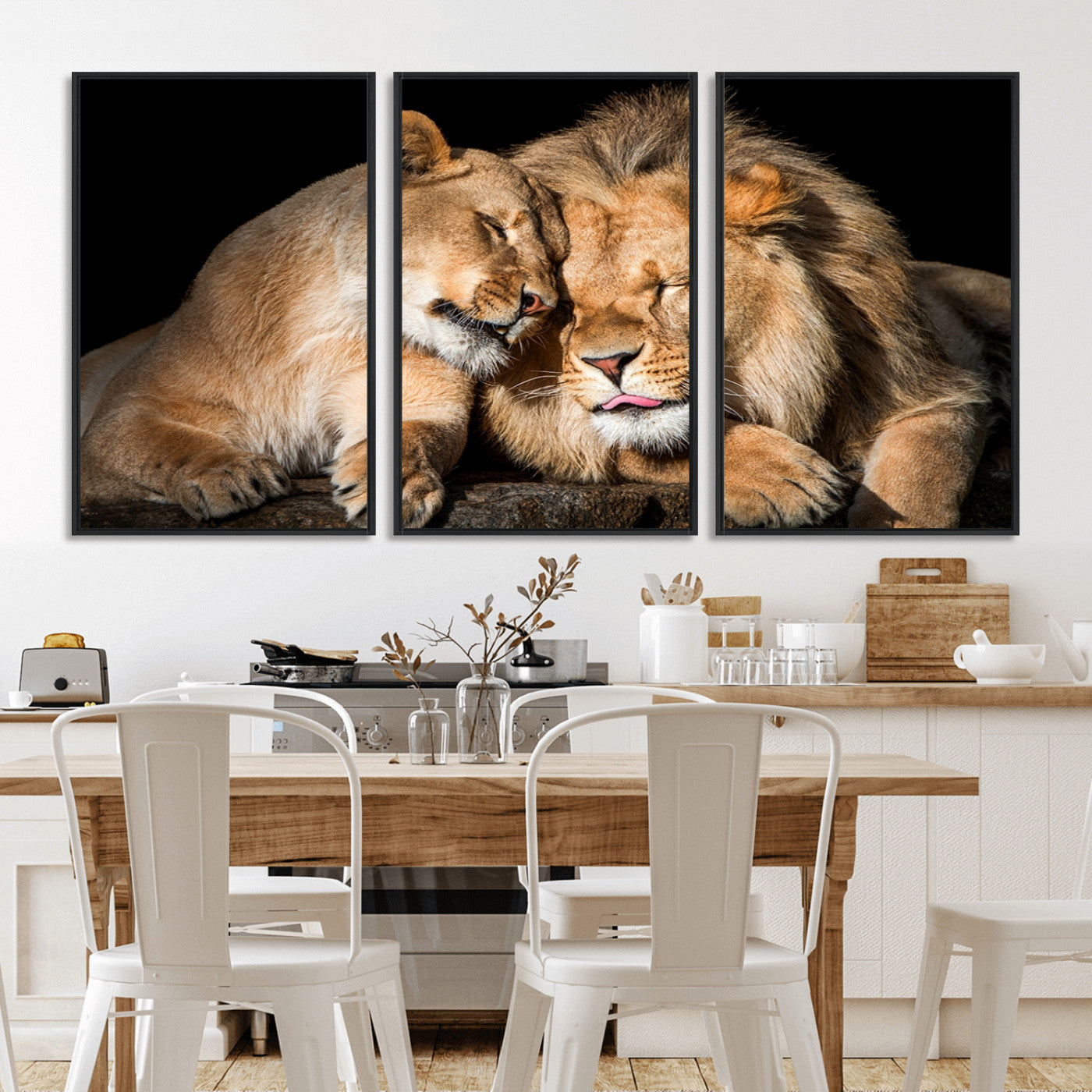 MGV-FC-60X30-3P - Lion and Lioness Wall Art Print Canvas | 3-Panel African Wildlife Canvas Print | Animal-Themed Art